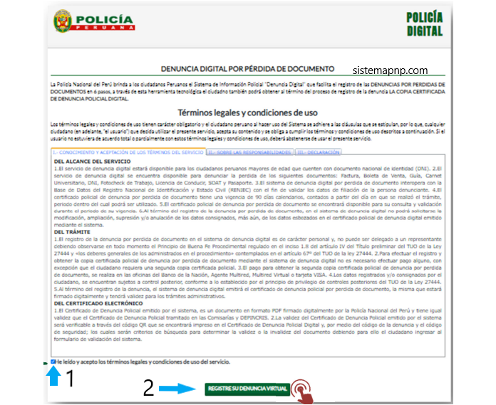 Guía Para El Registro De Denuncia En Linea Por Pérdida De Documento Sistemas Pnp 8707